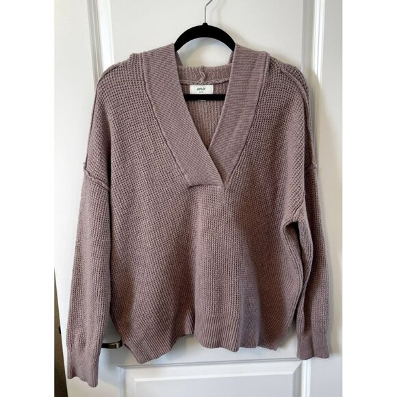 Aerie Sweaters - Aerie Cozy Up Waffle knit Sweater Hoodie Color Mauve Womens XS Vneck Oversized